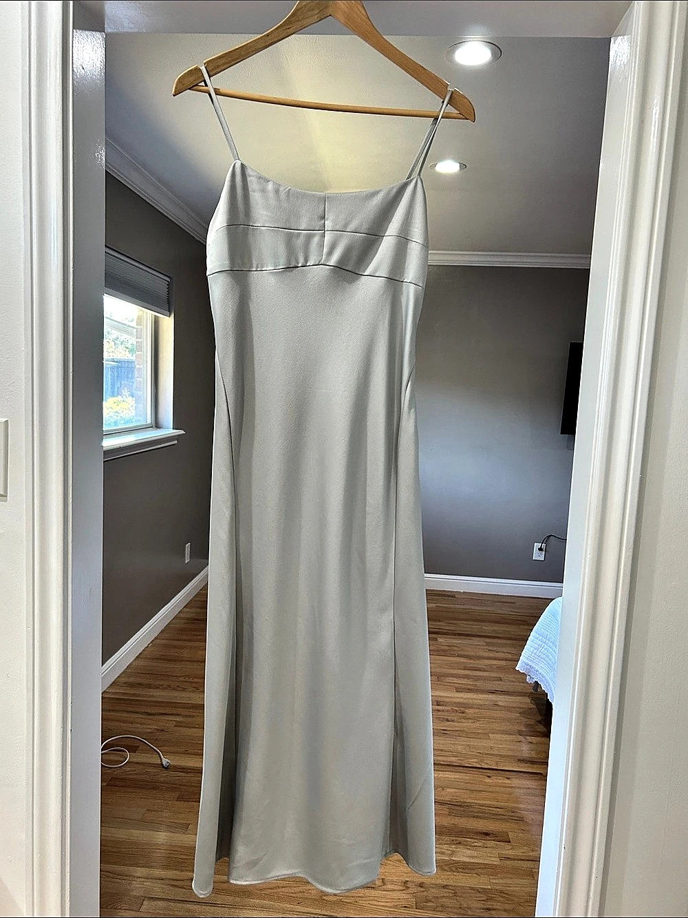 Satin Slip Maxi Dress in Gray Like New